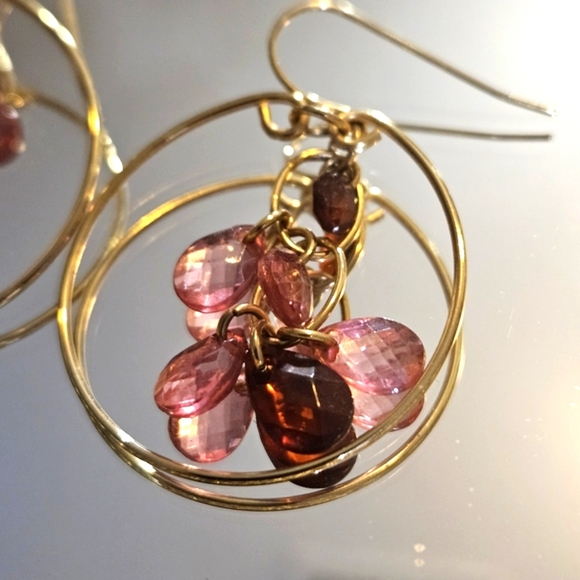 Gold Hoops With Crystals Dangling In The Center - Picture 3 of 4